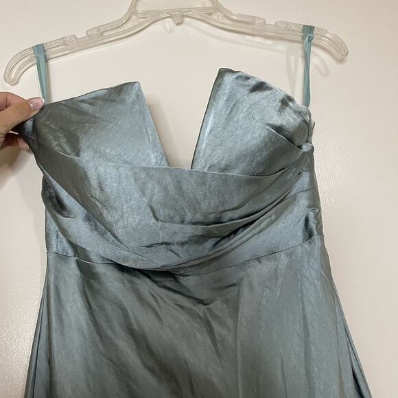 NEW! Selfie Leslie Ma Joli Strapless Midi satin Dress Blue US medium - Picture 3 of 9